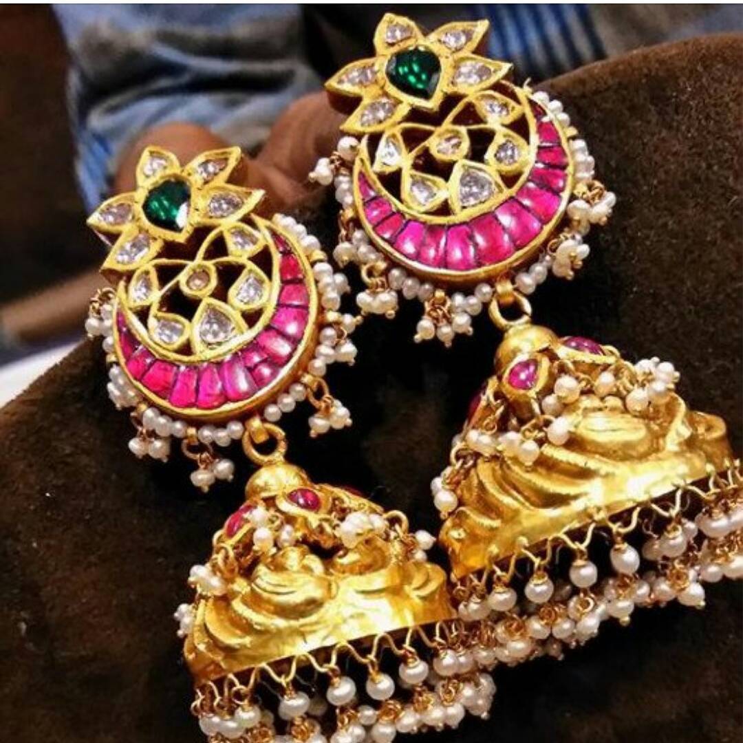 beautiful designs of gold jhumkas