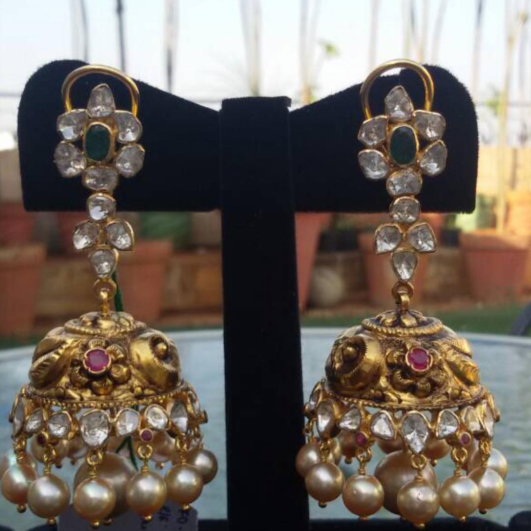 beautiful designs of gold jhumkas