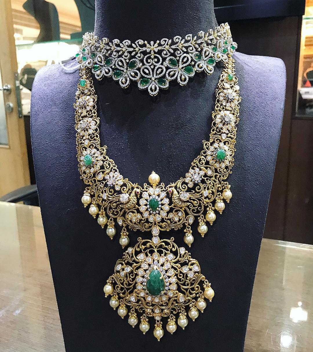 26 Breathtaking Heavy Diamond Necklace Set Designs • South India Jewels