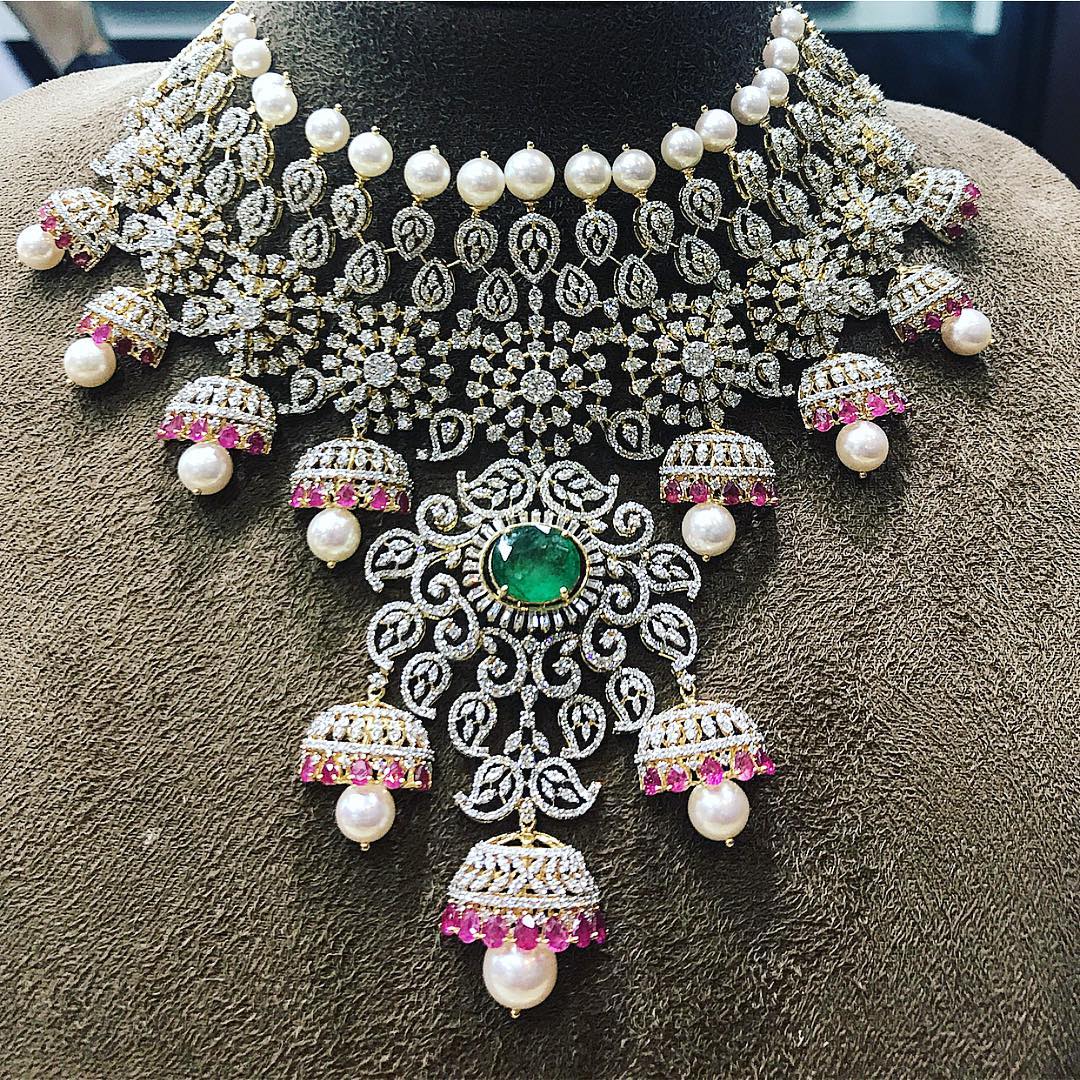 26 Breathtaking Heavy Diamond Necklace Set Designs • South India Jewels