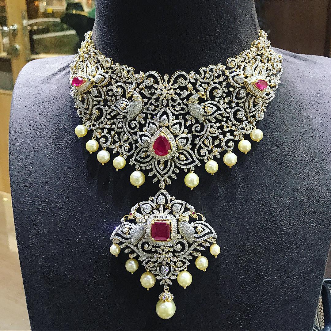 26 Breathtaking Heavy Diamond Necklace Set Designs • South India Jewels