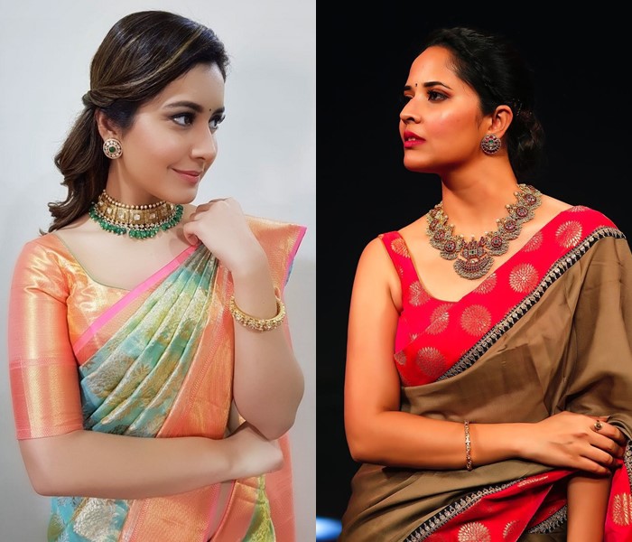 Ethnic bold necklace with sarees