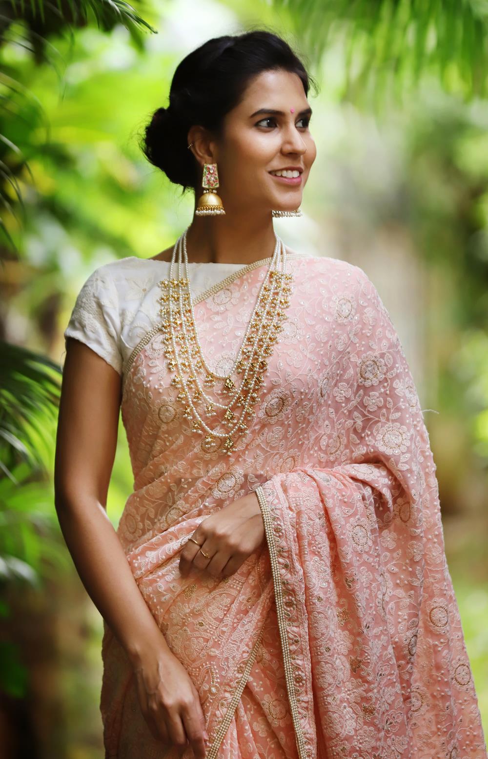 Bold Pearl Necklace Are Always A Hottest Accessory To Wear | Cotton saree  blouse designs, Brocade blouse designs, Cotton blouse design