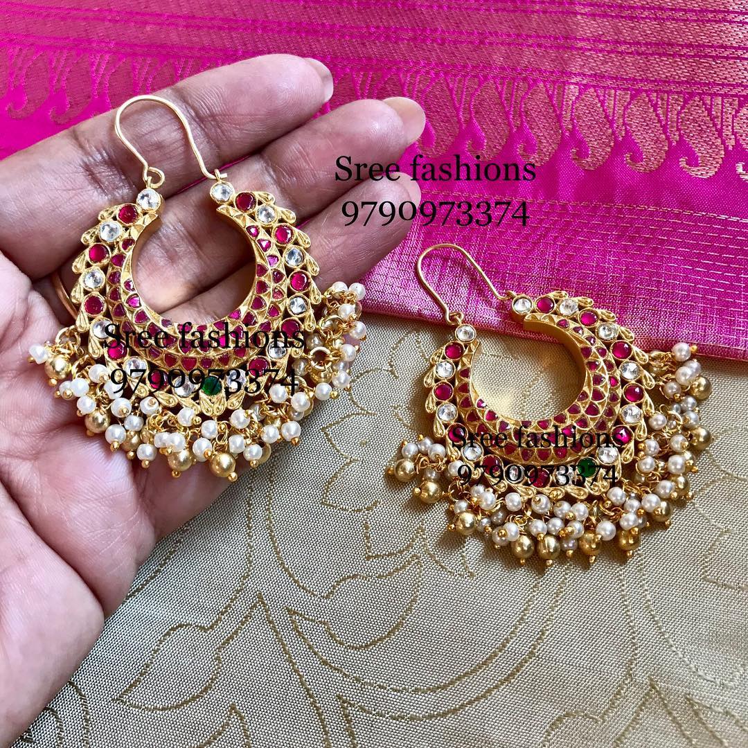 Pearl stud earrings gold with Ruby stones | Small ruby & Pearl earring –  Indian Designs