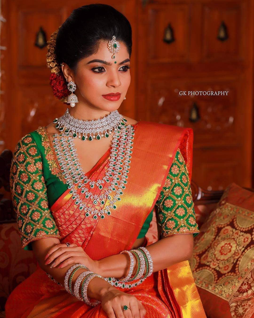 red bridal silk saree