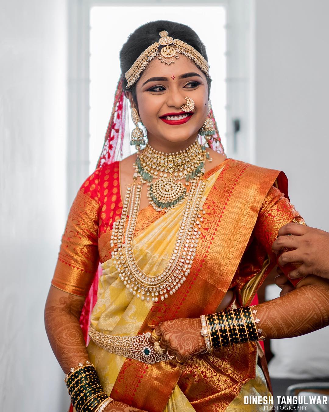 a beautiful happy south indian bride wearing red saree generative AI  29642717 Stock Photo at Vecteezy