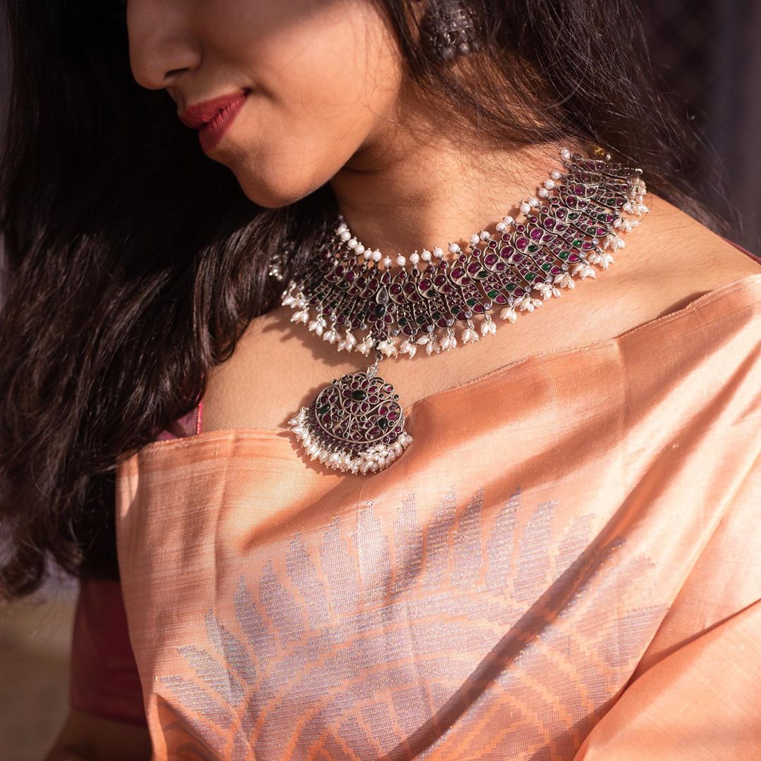 Stone Studded Oxidised Necklace Set : JUY917