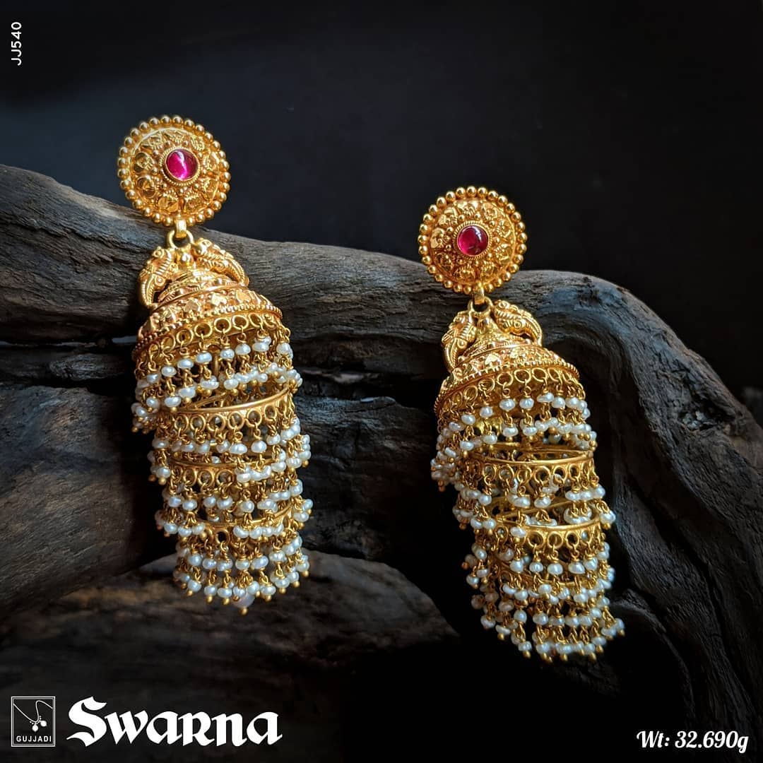 Buy Yellow Chimes Ethnic Design Studded Pearl Golden Latkan Jhumka Earrings  - Gold at Rs.1999 online | Jewellery online