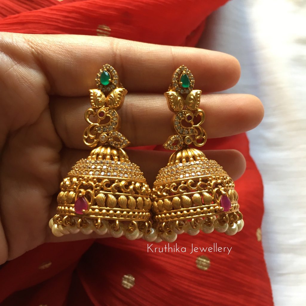 Antique gold jhumkas online shopping sale