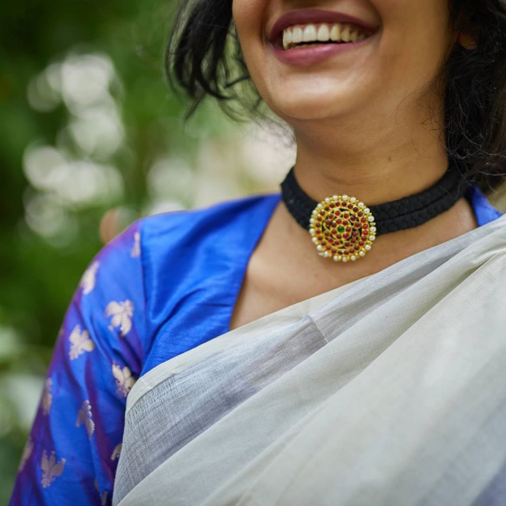 Modern Choker With Saree | 3d-mon.com