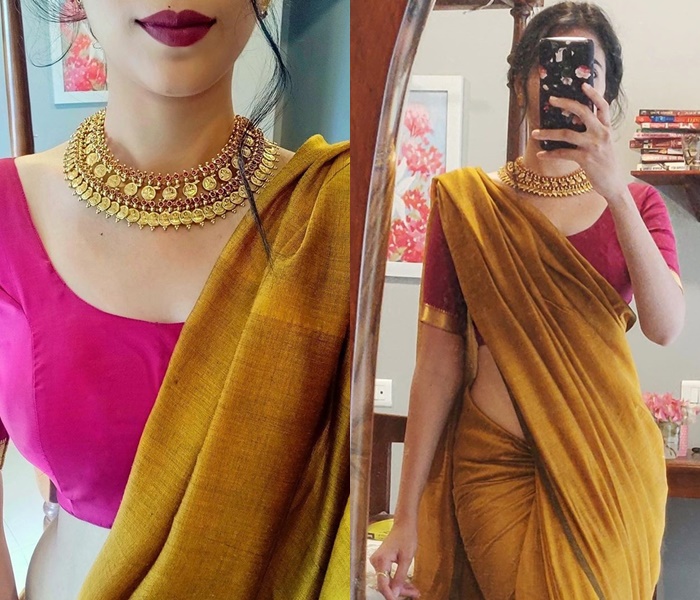 Necklace styles With A V Neck Blouse | Threads - WeRIndia