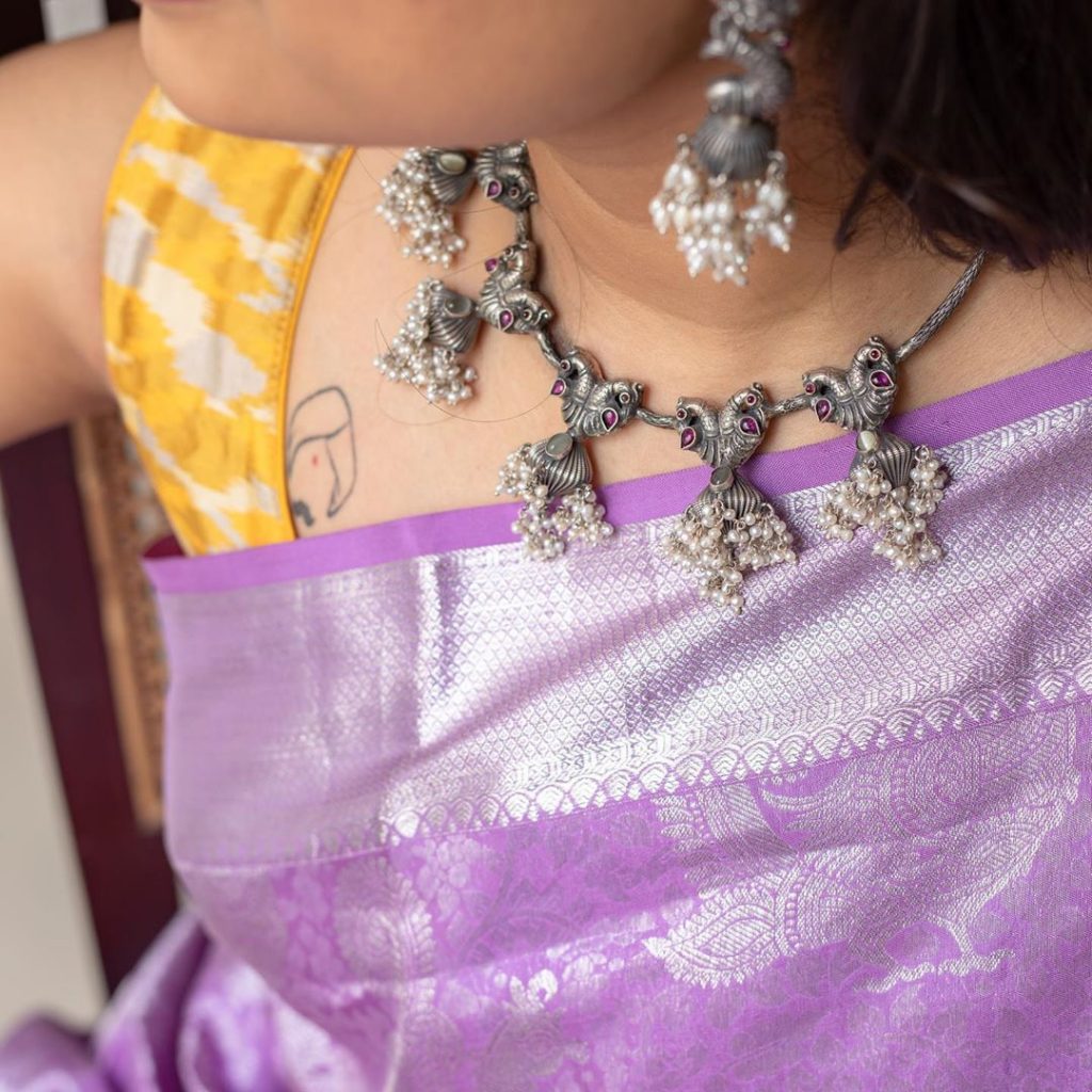 silver-necklace-for-saree-2