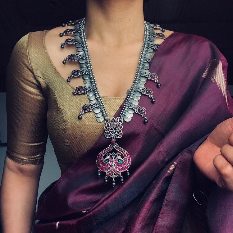 silver-necklace-for-saree-9