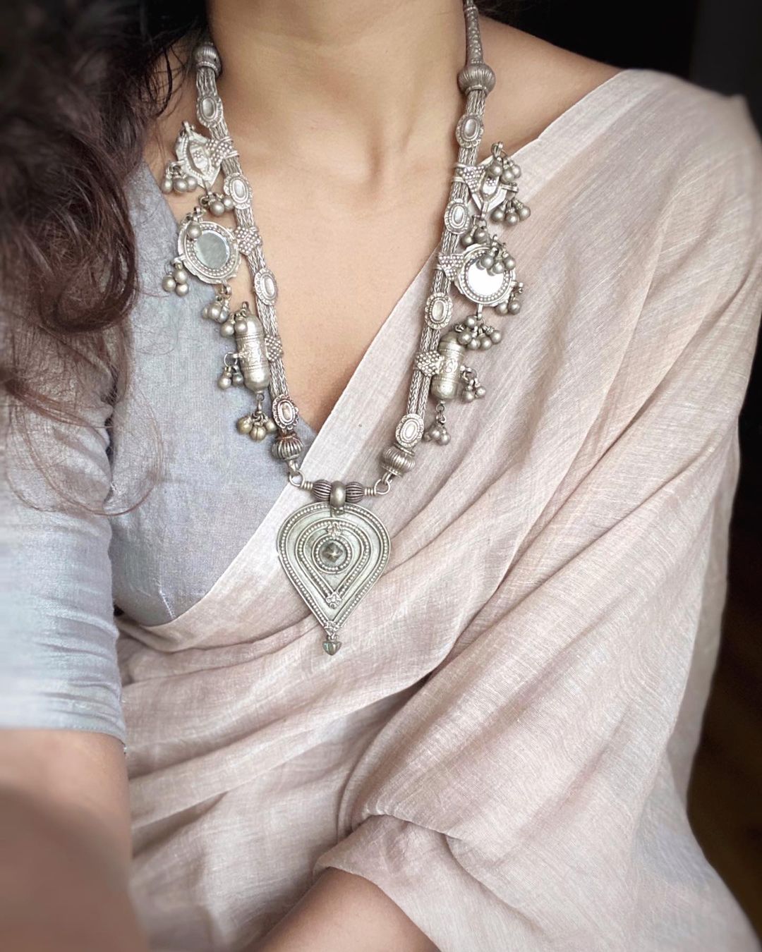 Discover Link Chain Oxidized Silver Layered Long Necklace | Paksha - Paksha  India