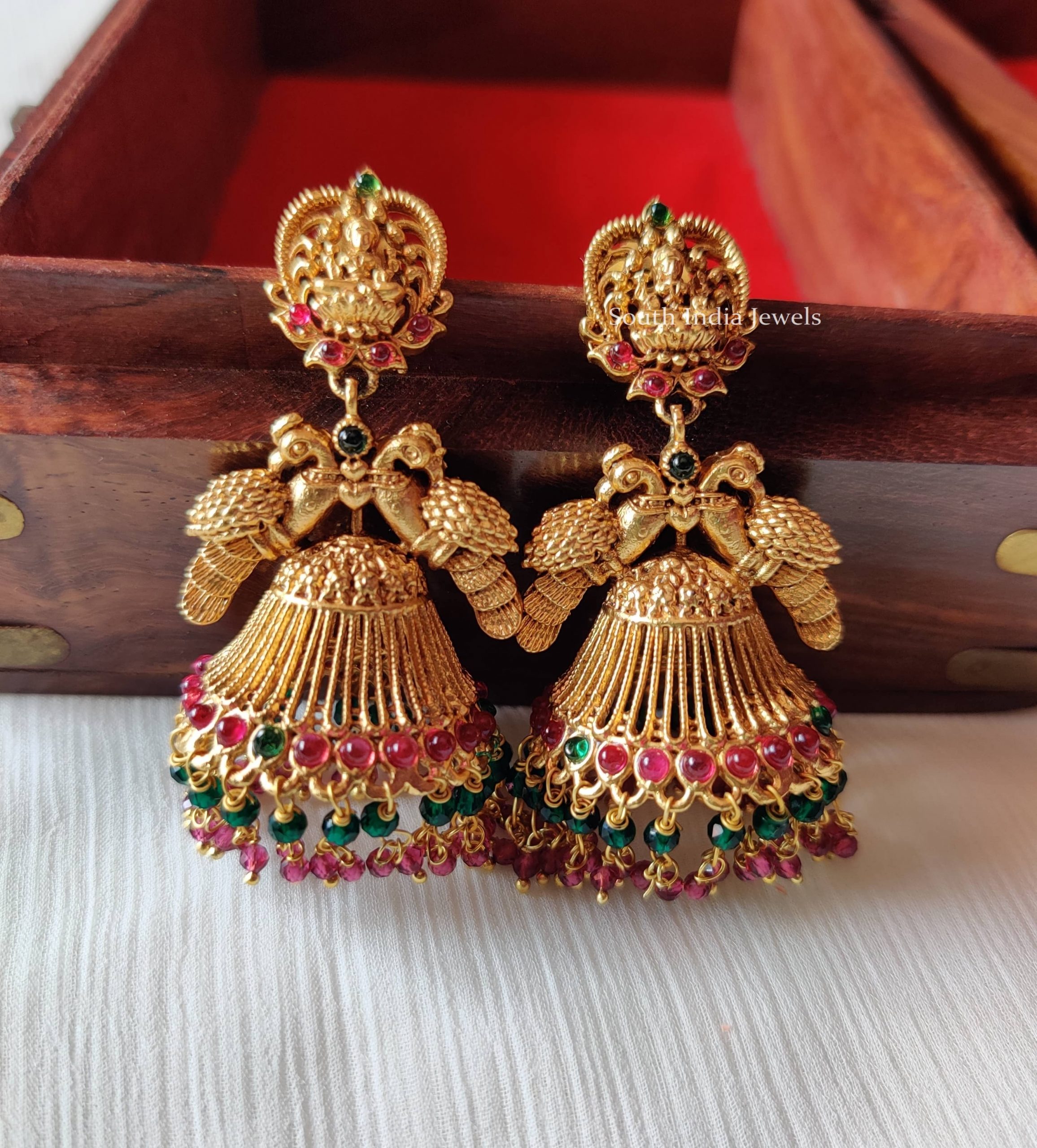 Peacock And Lakshmi Design Jhumkas