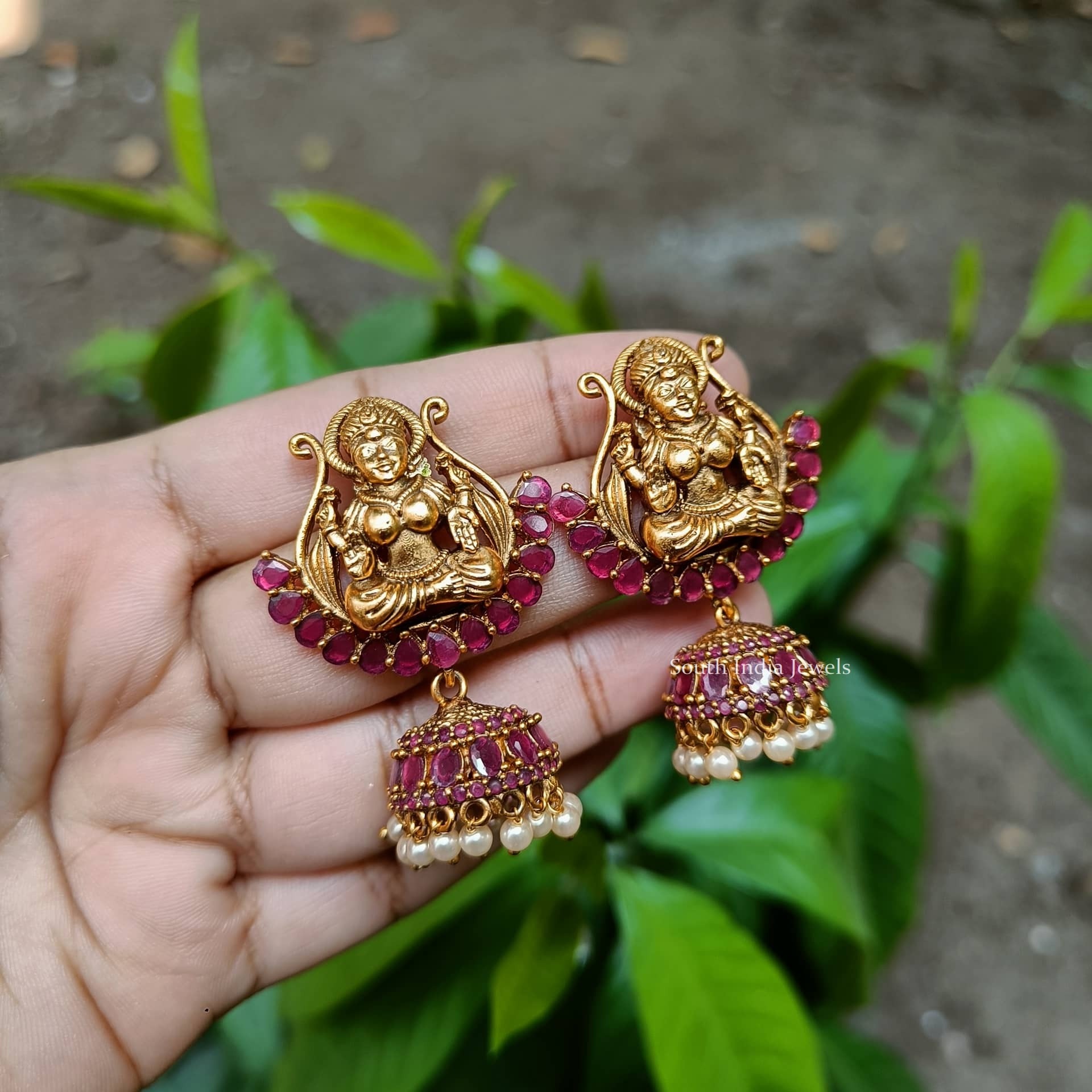 Stone-Studded Lakshmi Jhumkas