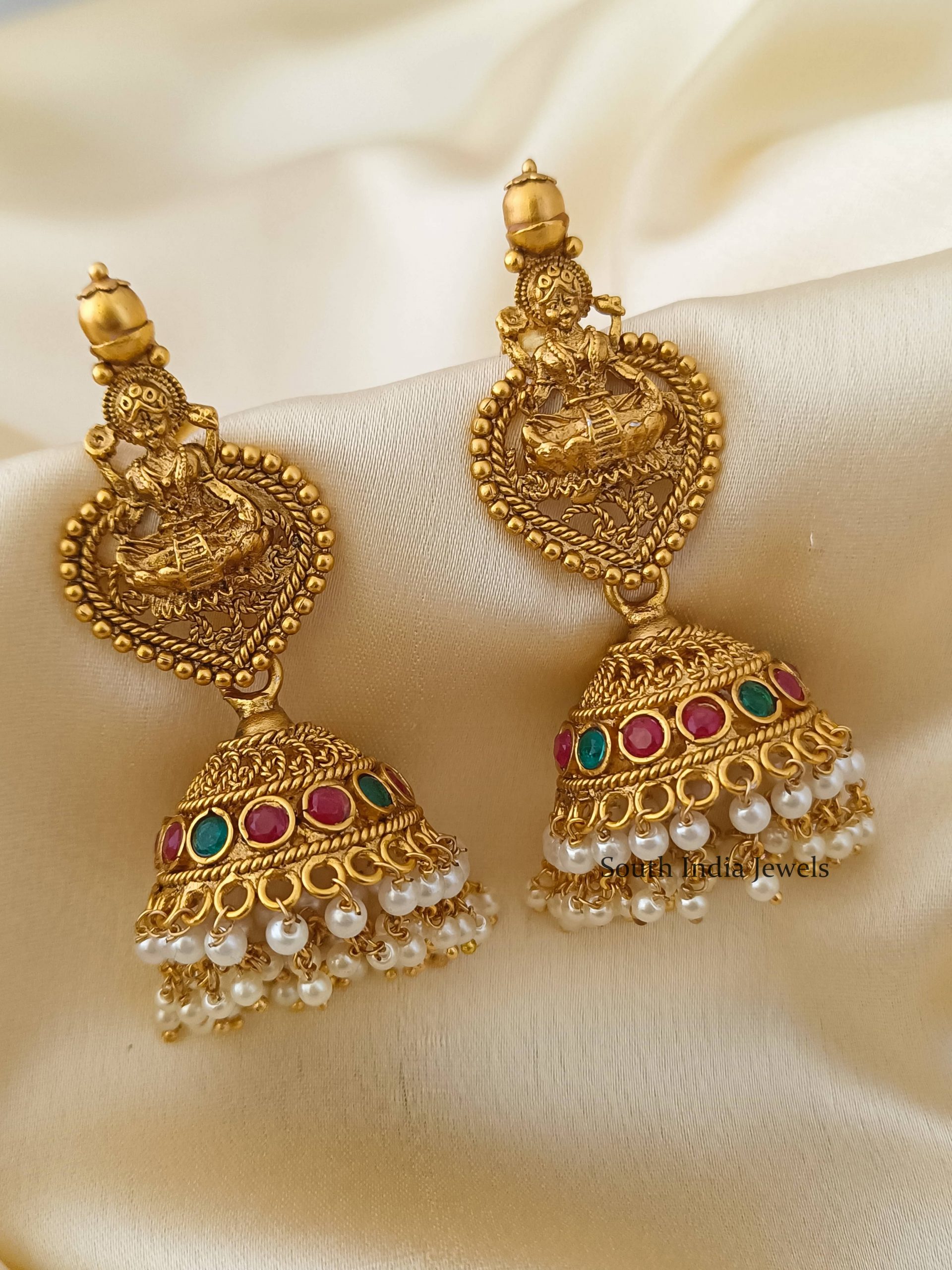 Stone-Studded Lakshmi Jhumkas