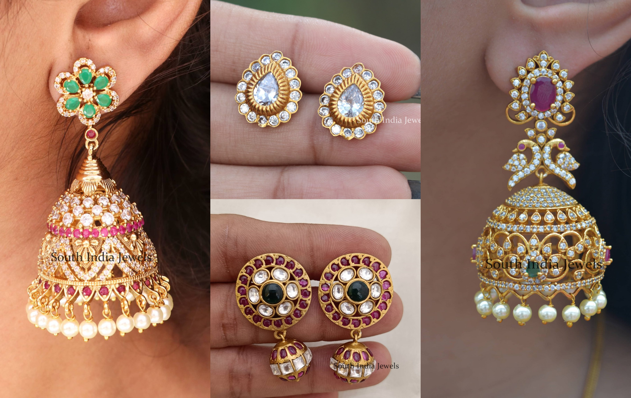 Buy Gold Stone Work Ceremonial Ear Rings Online : 137056 -