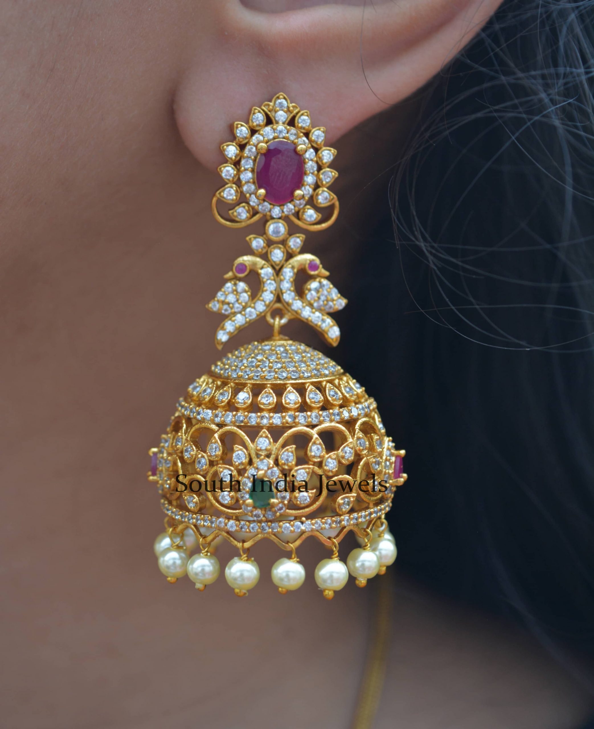 White hot sale stone jhumka