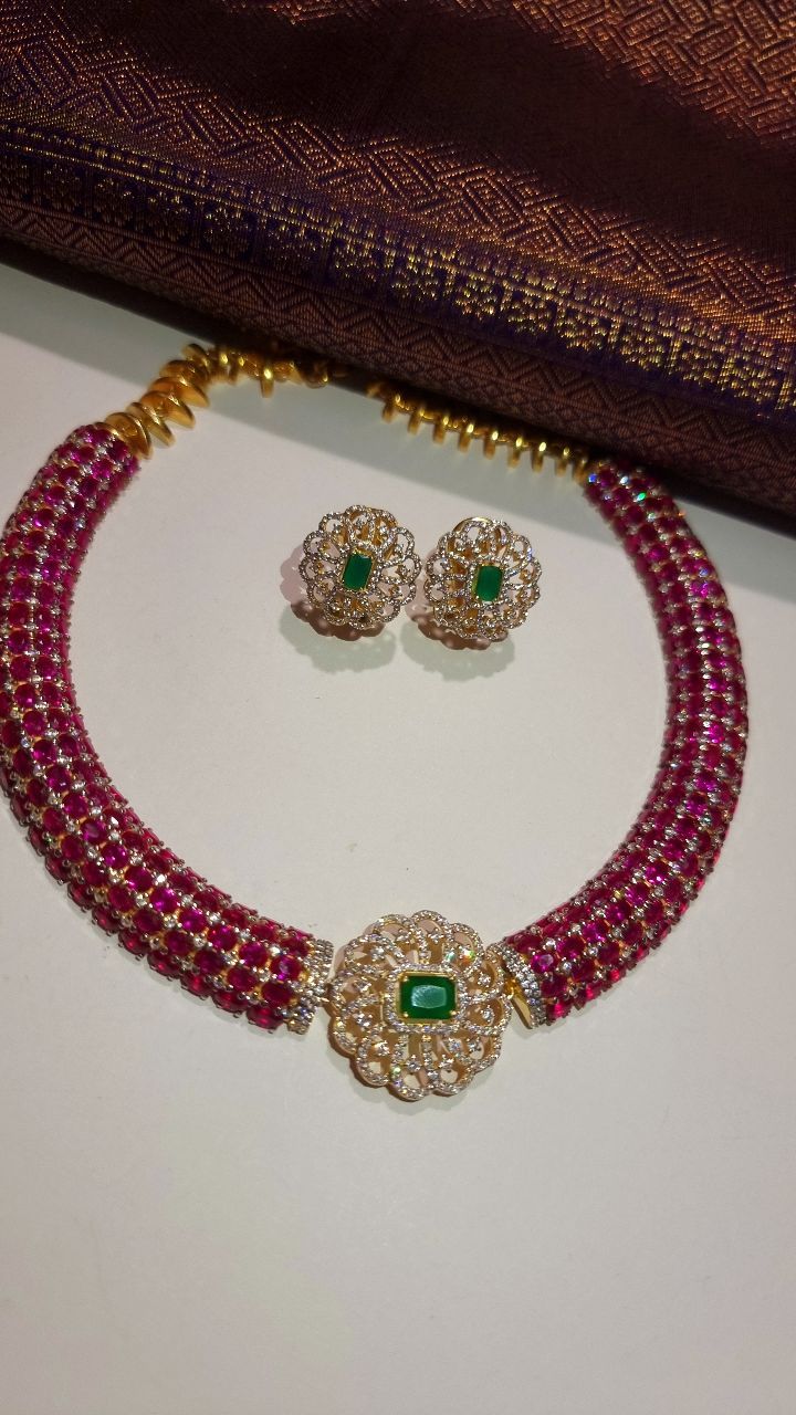 Ruby & Emerald Stone Necklace From Silver Sashti • South India Jewels