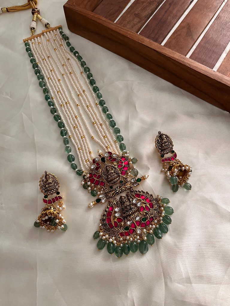 Antique Jadau Pearl Lakshmi Long Necklace From 'Kruthika Jewellery'