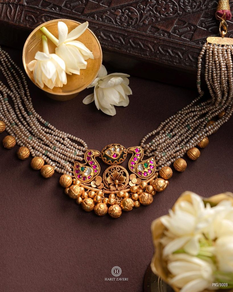 Antique Beaded Pearl Swan Pendant Necklace Set From 'Haritzaveri Jewellers'