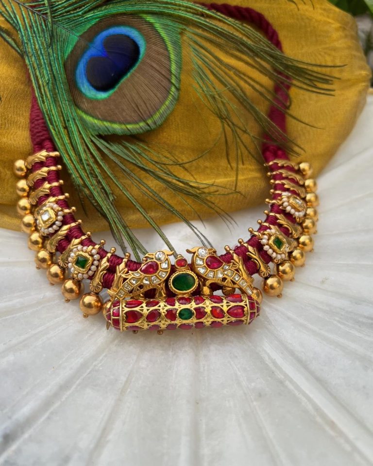 Red Thread Gold Plated Kundan Jadau Necklace From 'Deepas Silver Studio'