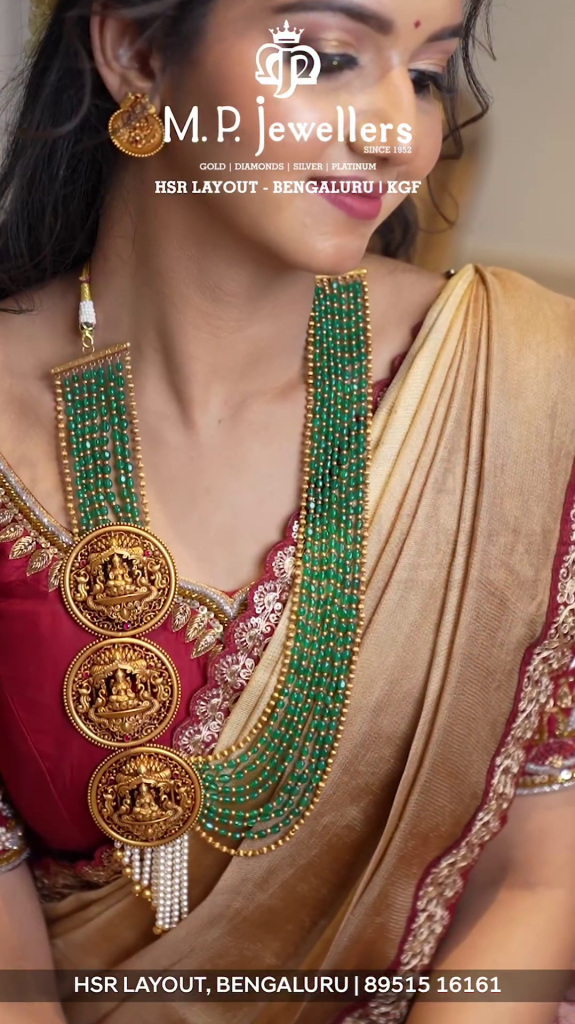 Emeralds Haram with Lakshmi Pendants From 'M P Jewellers'