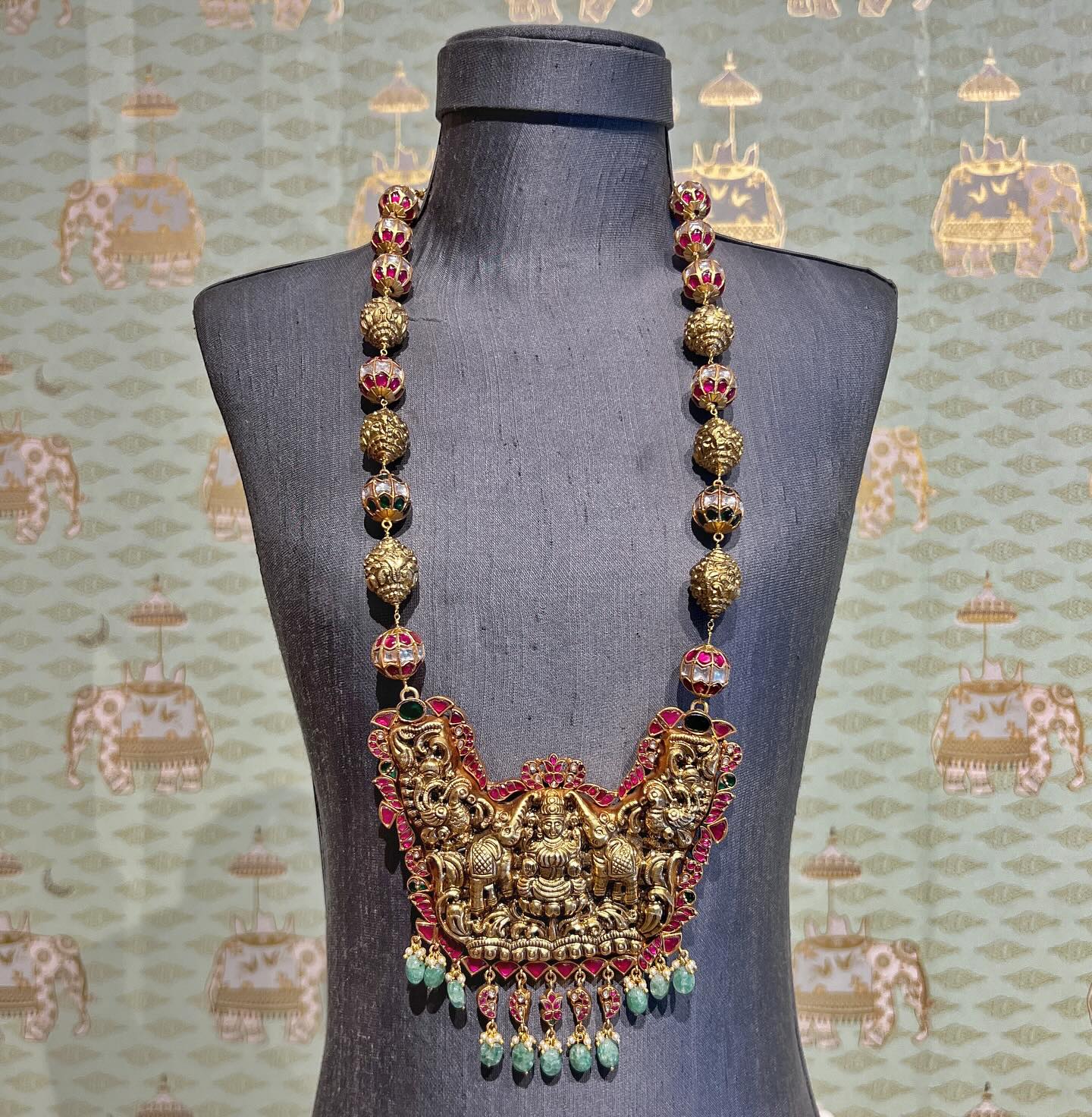 Gold Finish Beaded Long Necklace From 'Rajatamaya'