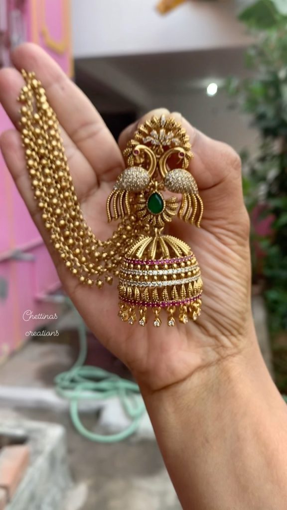 Long Peacock Jhumka with Ear Chains