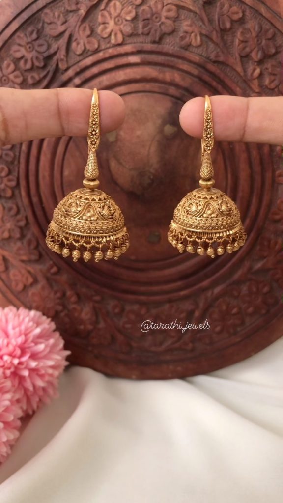 Matte Finish Peacock Hook Jhumkas From 'Tarathi Jewels'