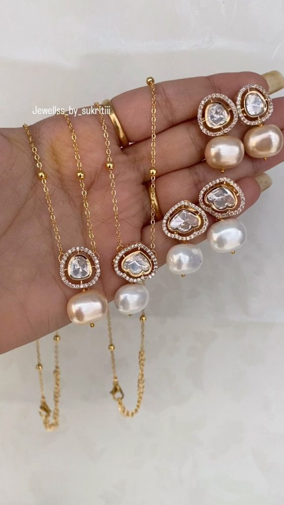 Polki Pearl Drop Pendant Necklace From 'Jewels by Sukriti'