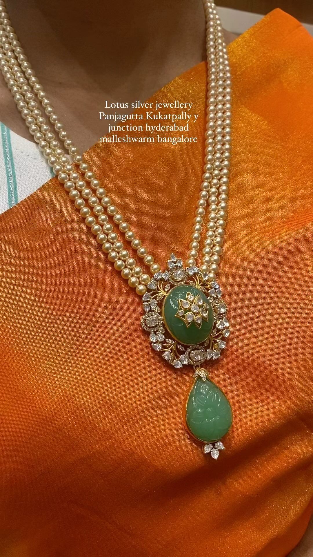 Three Layer Pearl Haram From 'Lotus Silver Jewellery' • South India Jewels