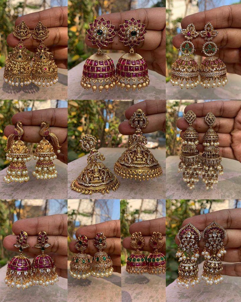 Traditional Kemp Stones And Pearl Jhumkas From 'Chettinad Creations'