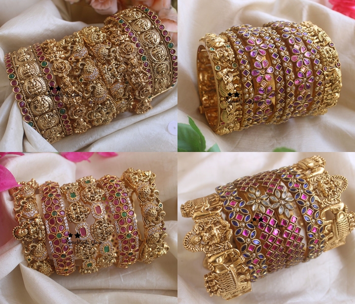 Antique Gold Plated Kundan And Pearl Bangles From 'Sparkles By Archana'