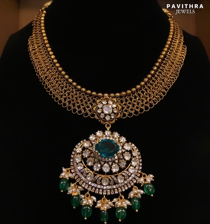 Gold Victorian Moissanite Necklace From 'Pavithra Jewels'
