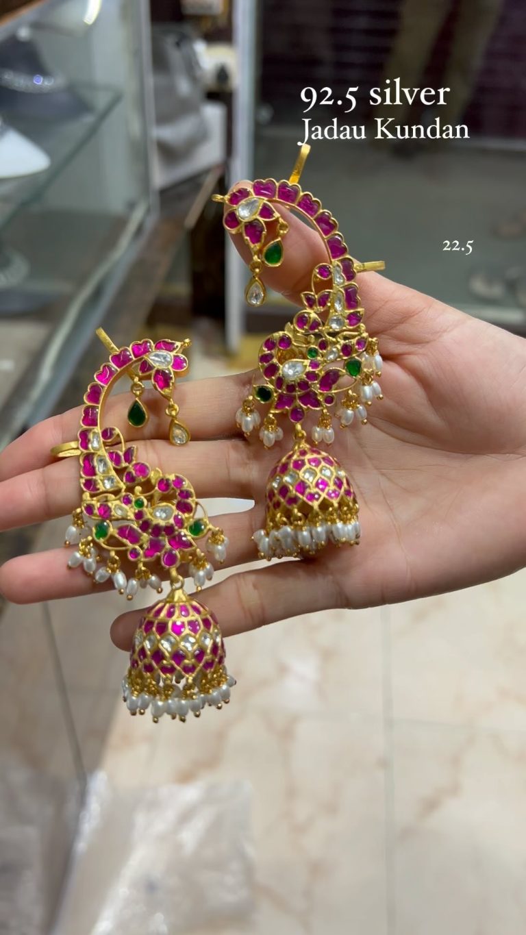 92.5 Silver Jadau Kundan Earrings From 'Navkar Boutique'