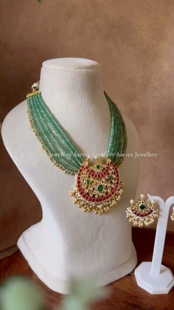 Artificial Kundan Stones With Rondelle Beads Necklace Set From 'Aarvee Chennai'