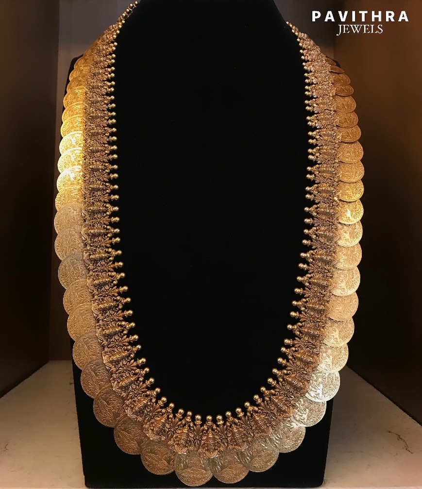 Gold Long Kasulaperu Necklace From 'Pavithra Jewels'