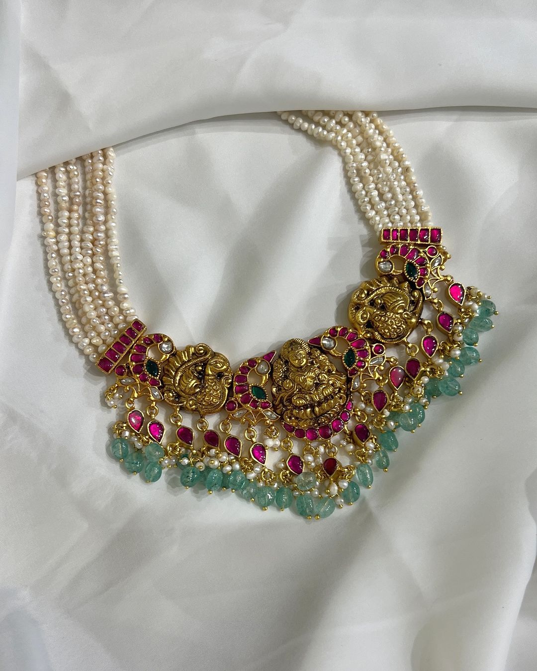 Gold Plated Pure Silver Pearl Necklace From 'Rajatamaya'