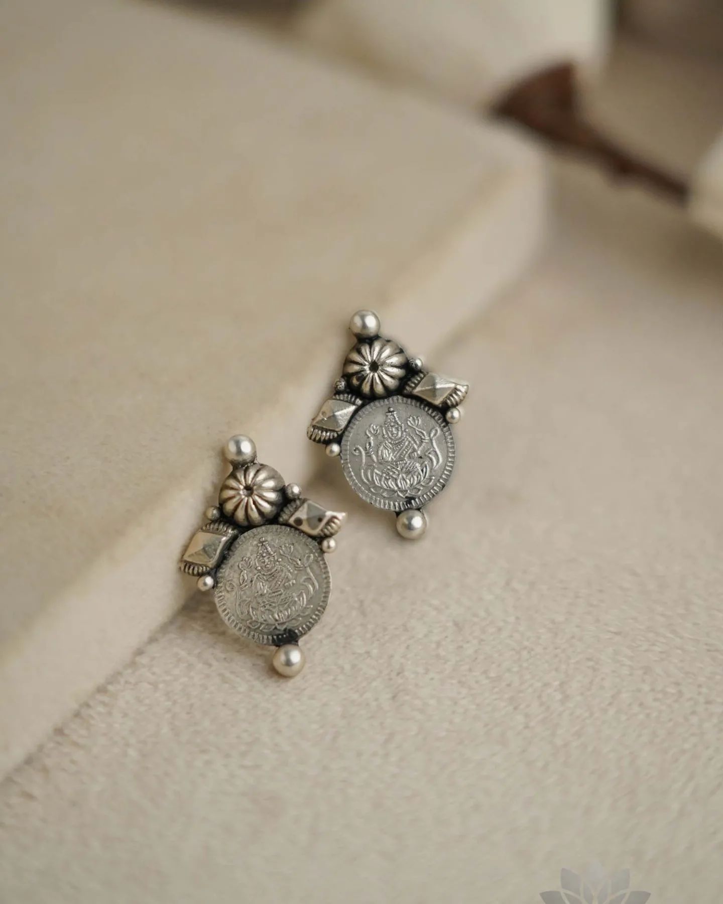 92.5 Silver Lakshmi Coin Earrings