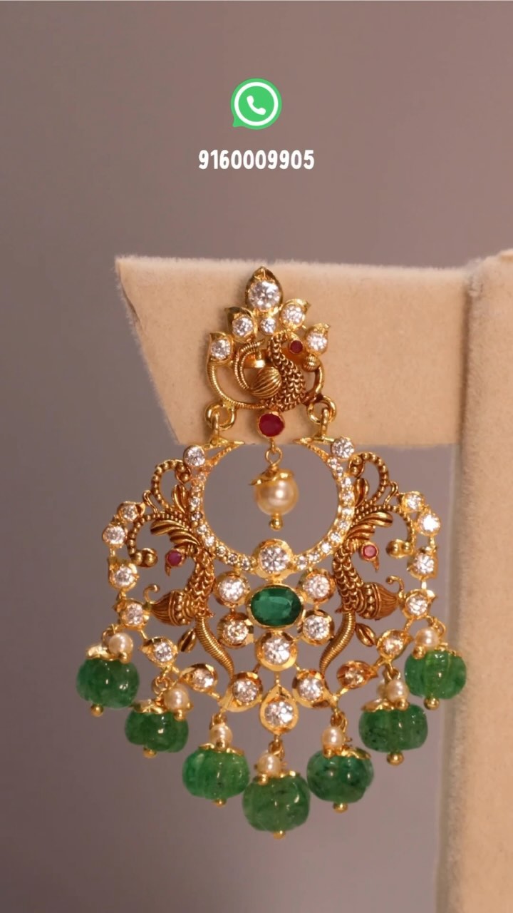 Gold Earrings With Stones From 'Bhavani Jewellers Hyderbad'.
