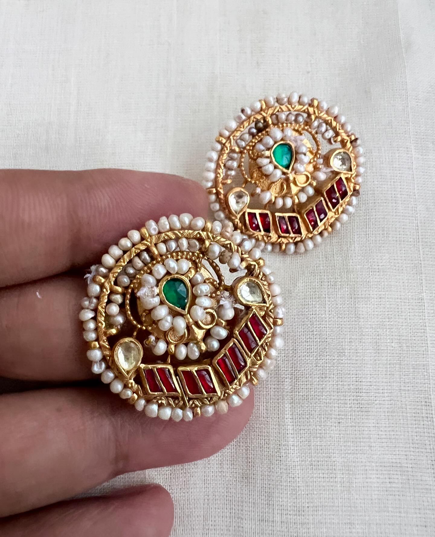 Gold Plated Silver Ear Studs From 'House of Taamara' • South India Jewels