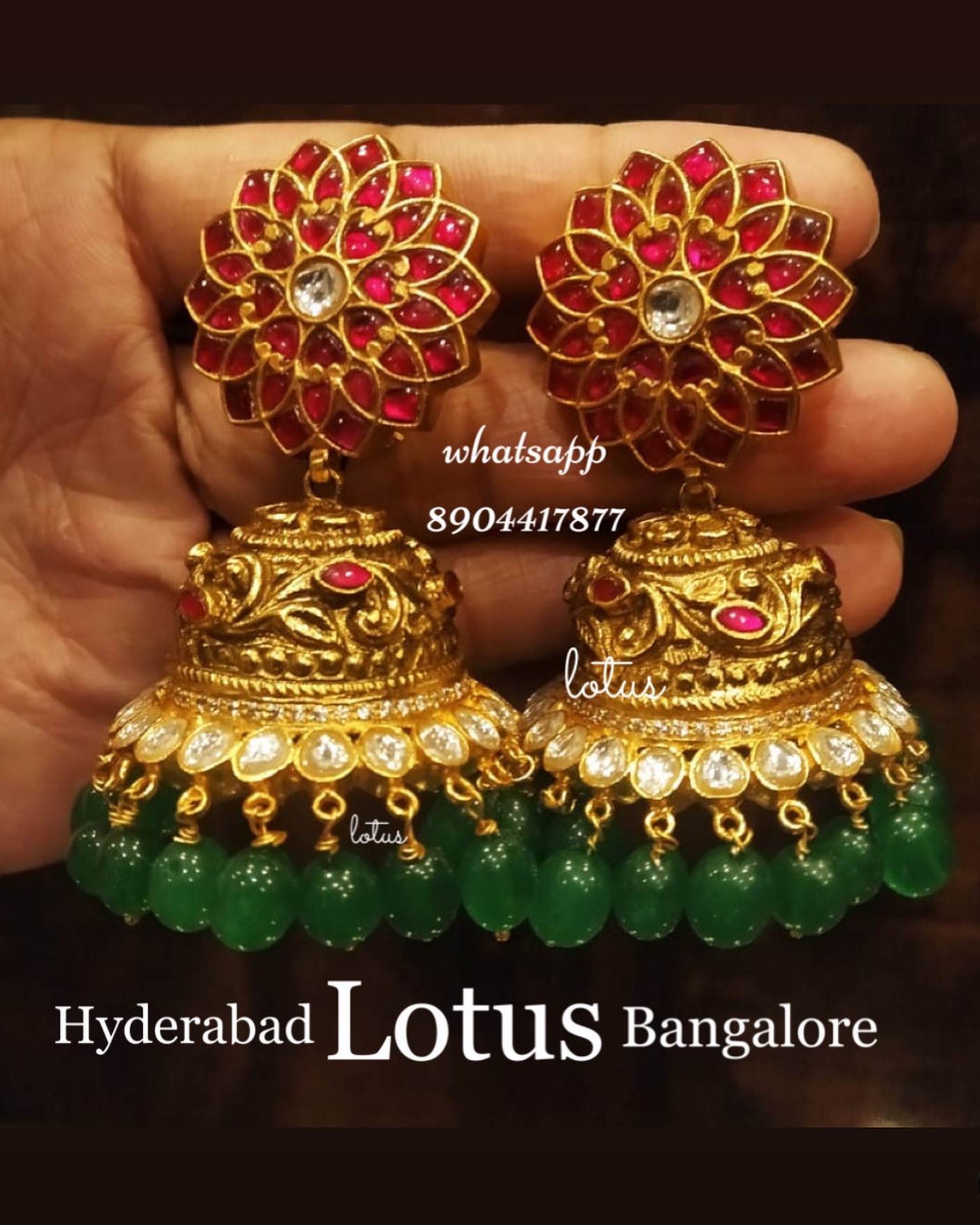 Gold Plated Silver Kundan Jhumkas From 'Antique Lotus'