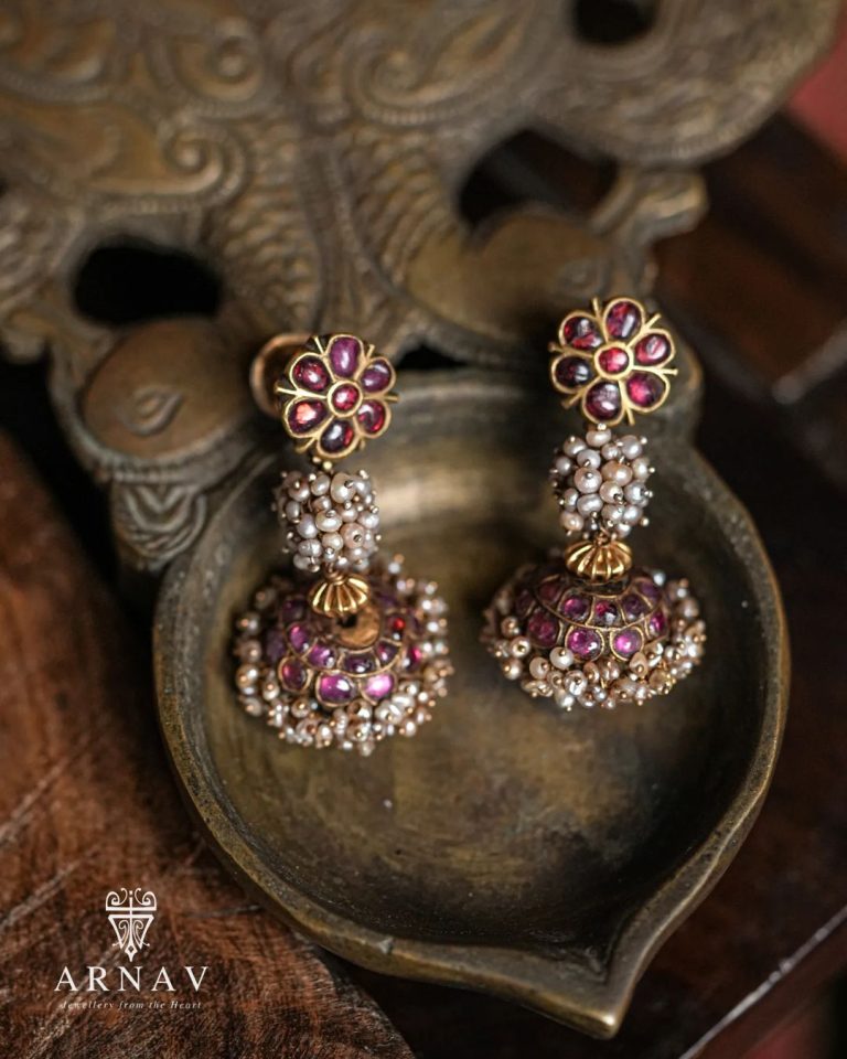 Ruby & Pearl Gold Jhumkas From 'Arnav Jewellery'