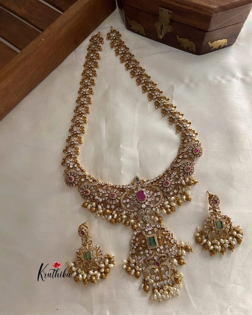 Traditional Stones Long Necklaces Collection From 'Kruthika Jewellery'