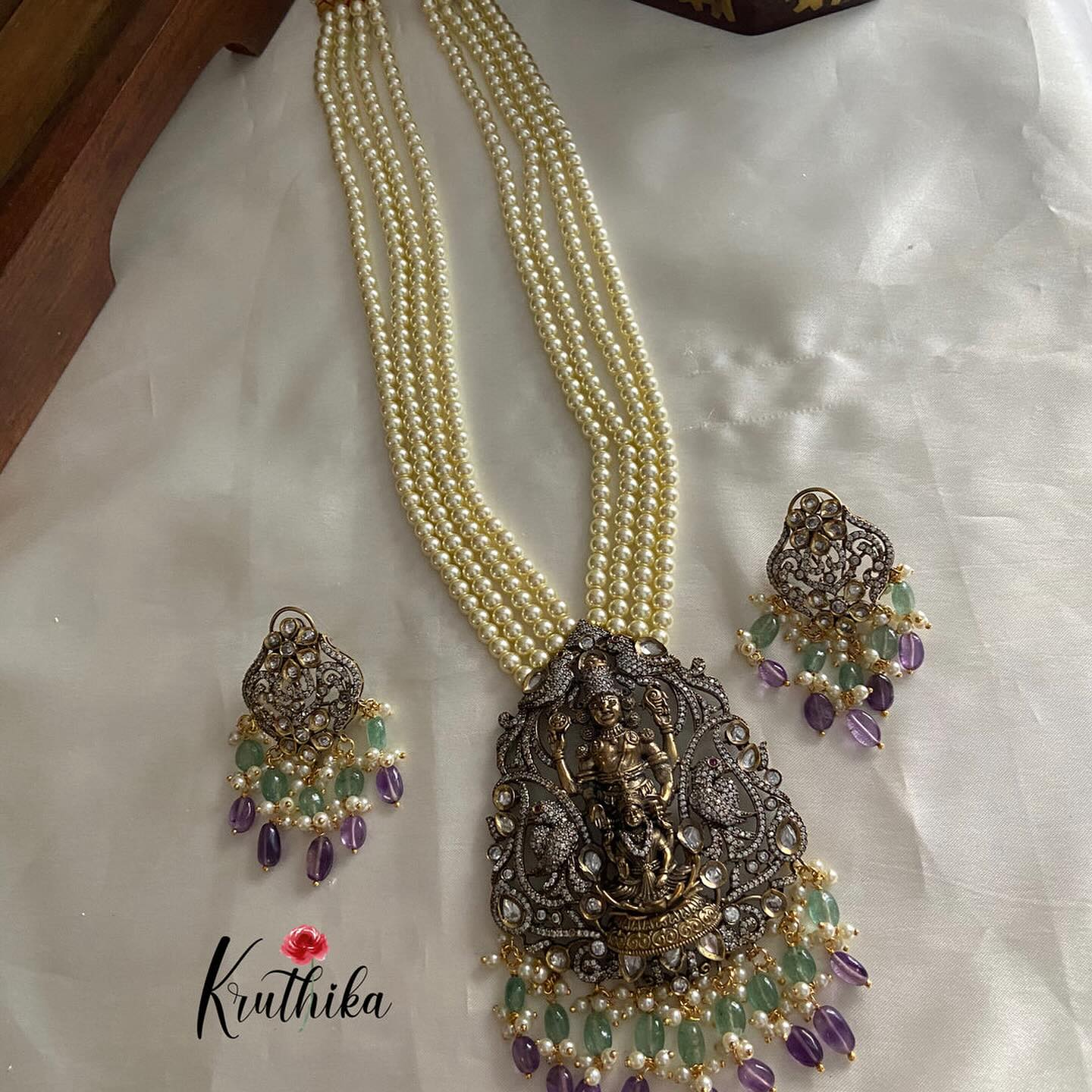 Victorian Pendant Beaded Long Necklace From 'Kruthika Jewellery'