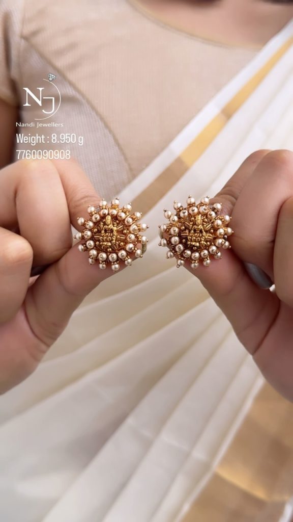 Lakshmi Pearl Ear Studs From 'Nandi Jewels'