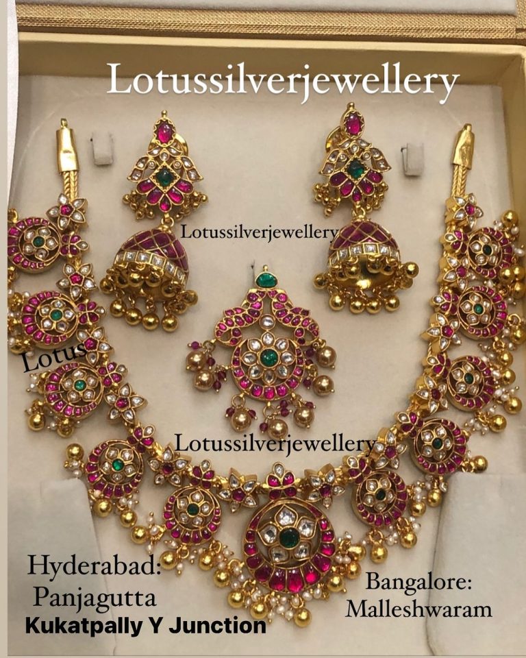 Kundan Stones With Pearl Hanging Necklace From 'Antique Lotus'