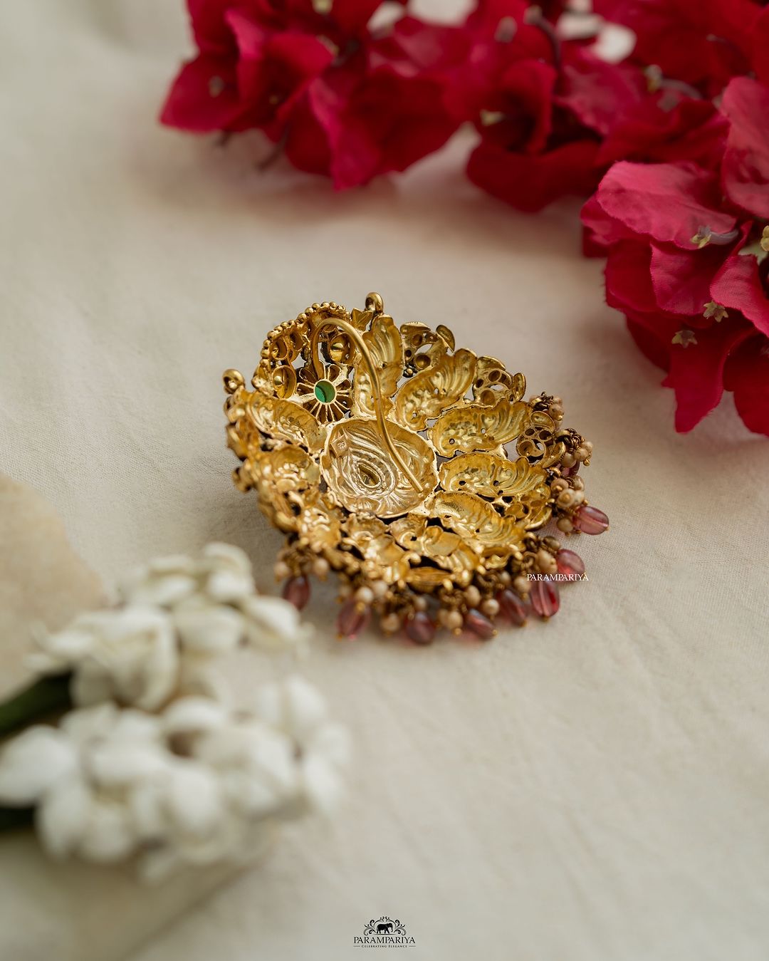 Gold Plated Silver Pendant With Pink Beads From 'Parampariya'